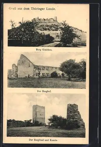 AK Wandersleben in Thür., Burg Gleichen, der Burghof, der Bergfried und Kamin