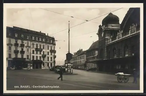 AK Basel, Grand Hotel Victoria & National am Centralbahnplatz