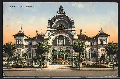 AK Luzern, Bahnhof mit Anlagen