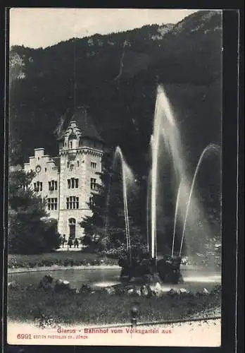 AK Glarus, Bahnhof vom Volksgarten aus