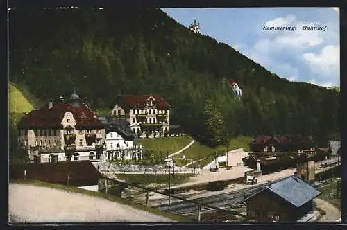 AK Semmering, Bahnhof von der Strasse aus gesehen