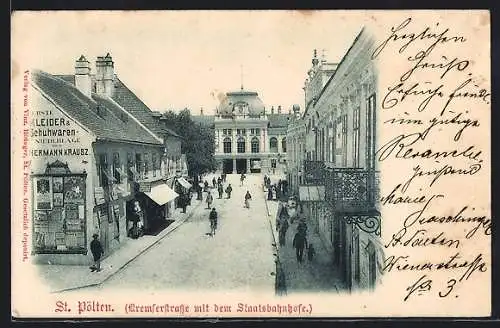 AK St. Pölten, Kremserstrasse mit Staatsbahnhof