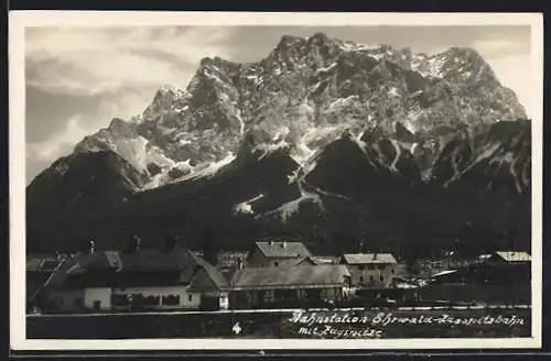 AK Ehrwald, Bahnhof mit Zugspitze