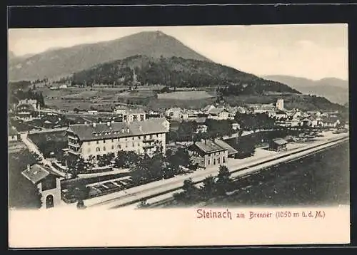 AK Steinach am Brenner, Teilansicht mit Bahnhof und Bergen aus der Vogelschau