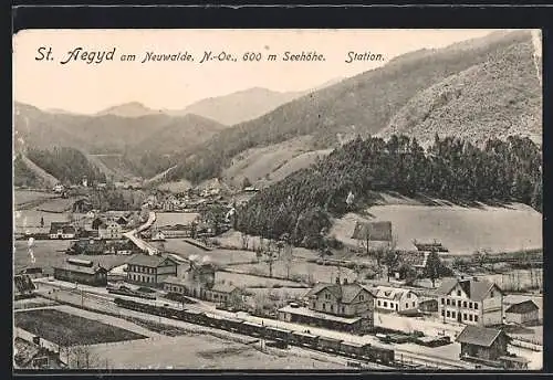 AK St. Aegyd am Neuwalde, Bahnhof mit Umgebung aus der Vogelschau