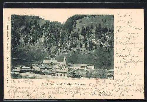 AK Brenner, Hotel Post und Station Brenner aus der Vogelschau