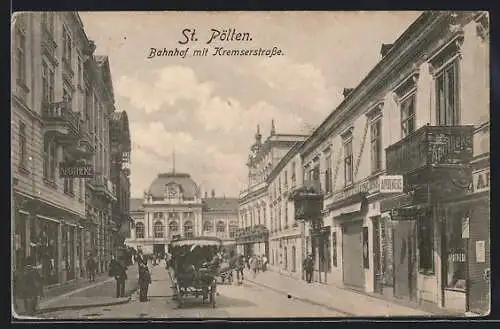 AK St. Pölten, Bahnhof mit Kremserstrasse und Apotheken