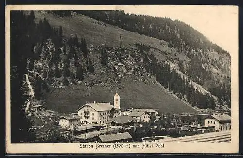 AK Brenner, Station Brenner und Hotel Post aus der Vogelschau