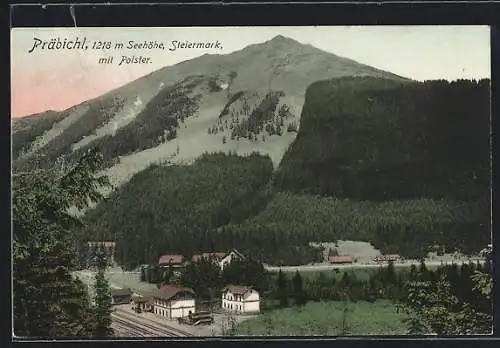 AK Präbichl /Steiermark, Bahnhof aus der Vogelschau mit Blick auf Polster