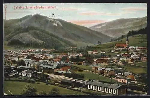 AK Hainfeld /N.-Oe., Gesamtansicht mit Bahnhof und Bergpanorama aus der Vogelschau