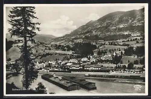 AK Schwarzach-St. Veit i. Pongau, Ortsansicht mit Bahnhof und Bahnhofsgelände