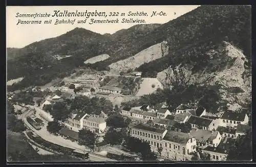 AK Kaltenleutgeben /N. Ö., Panorama mit Bahnhof und Zementwerk Stollwiese