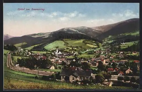 AK Spital am Semmering, Blick über den Bahnhof auf den Ort