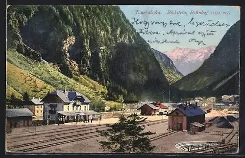 AK Böckstein, Tauernbahn, Bahnhof bei Dämmerung