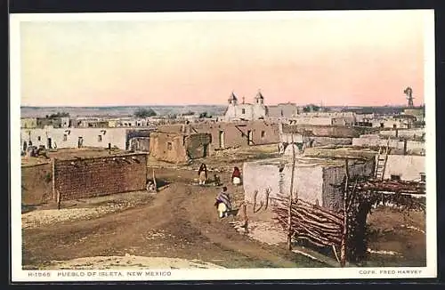 AK Pueblo of Isleta, NM, Ortsansicht mit Kirche