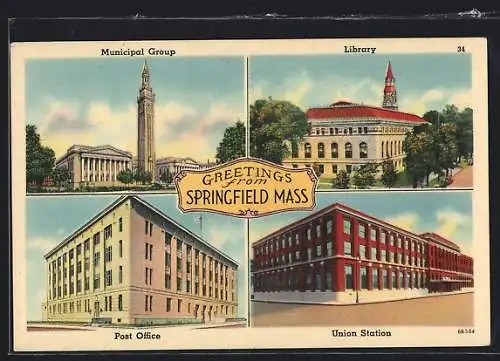 AK Springfield, MA, Municipal Group, Library, Post Office, Union Station