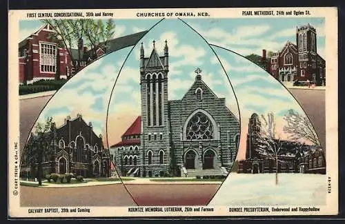 AK Omaha, NE, Churches of Omaha, First Central Congregation Calvary Baptist, Pearl Methodist, Dundee Presbyterian