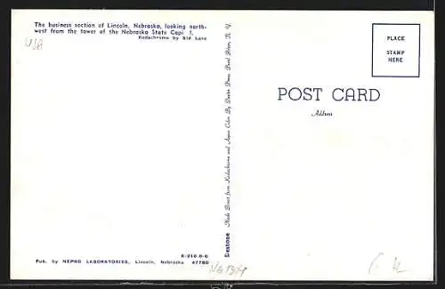 AK Lincoln, NE, The business section looking northwest from the tower of the Nebraska State Capitol