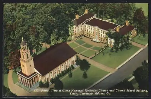 AK Atlanta, GA, Aerial View of Glenn Memorial Methodist Church and Church School Building, Emory University