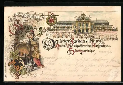 Lithographie Stuttgart, Deutsche Fachausstellung für Hotel und Wirtschaftswesen, Kochkunst etc. 1897