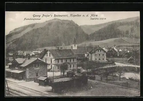 AK Kapellen a. d. Mürz, Bahnhof, Georg Projers Restaurant