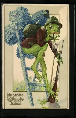 Künstler-AK Frosch mit Gewehr