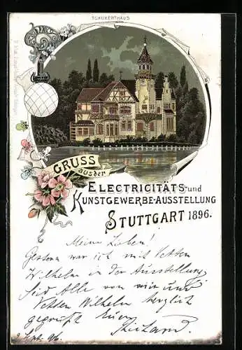 Lithographie Stuttgart, Elektricitäts- und Kunstgewerbe-Ausstellung 1896, Schukerthaus