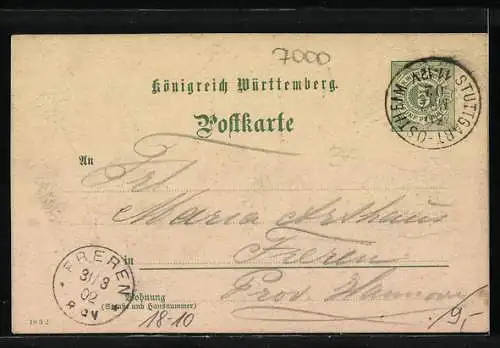 AK Mir gangst!, Es ist erreicht!, Muss i denn, muss i denn, Briefmarken 1902, Ganzsache Württemberg 5 Pfennig