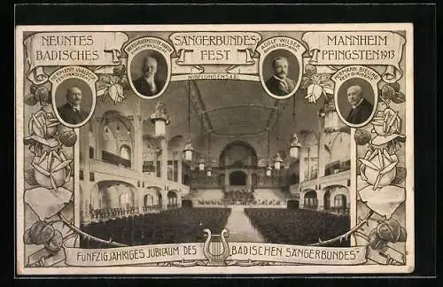 AK Ganzsache PP27C214 /02: Mannheim, Jubiläum des badischen Sängerbundes 1913, Nibelungensaal