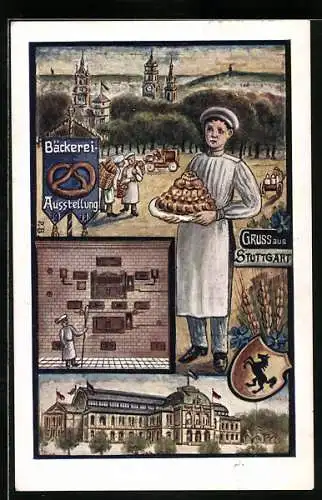 Künstler-AK Ganzsache PP27C139 /01: Stuttgart, Deutsche Ausstellung für Bäckerei, Konditorei u. verwandte Gewerbe 1911