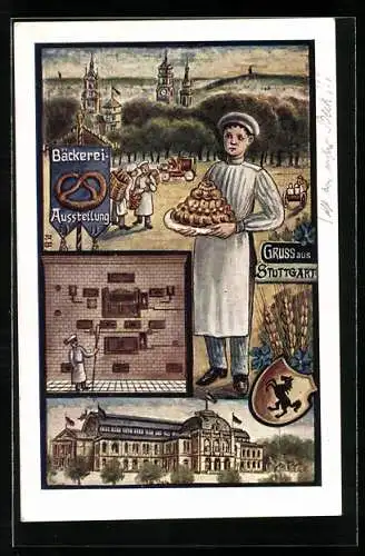 Künstler-AK Ganzsache PP27C139 /01: Stuttgart, Deutsche Ausstellung für Bäckerei, Konditorei u. verwandte Gewerbe 1911