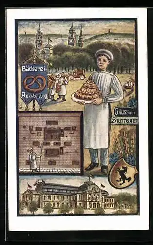 Künstler-AK Ganzsache PP27C139 /01: Stuttgart, Deutsche Ausstellung für Bäckerei, Konditorei u. verw. Gewerbe 1911