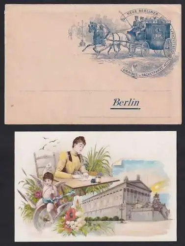 Dekorativer Brief mit Umschlag Berlin, Private Stadtpost Neue Berliner Omnibus- u. Packetfahrt AG, Nationalgalerie