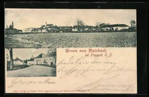 AK Rainbach im Mühlkreis, Strassenpartie, Gesamtansicht vom Feld aus