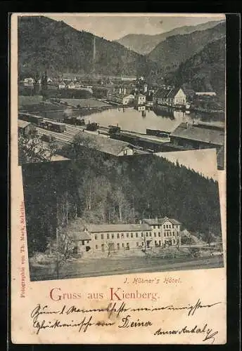 AK Gaming /N.-Oe., Kienberg, J. Hübner`s Hotel, Ortsansicht über den Bahnhof