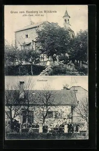 AK St. Johann am Wimberg, Hansberg im Mühlkreis, Belegschaft vor dem Gasthaus