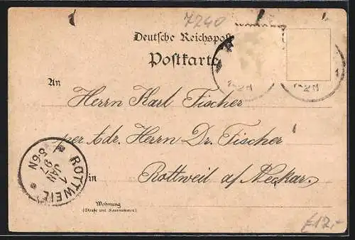 Lithographie Horb a. N., Ortsansicht mit Schütte