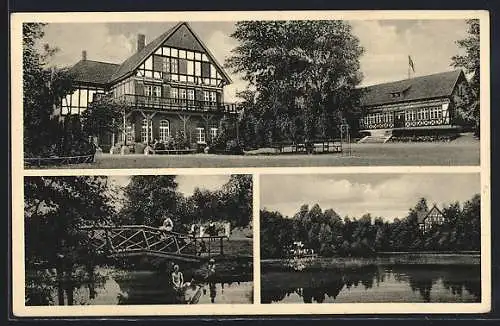 AK Wedemark, Naturfreundehaus Lönssee, Kinder springen von der Brücke in den See