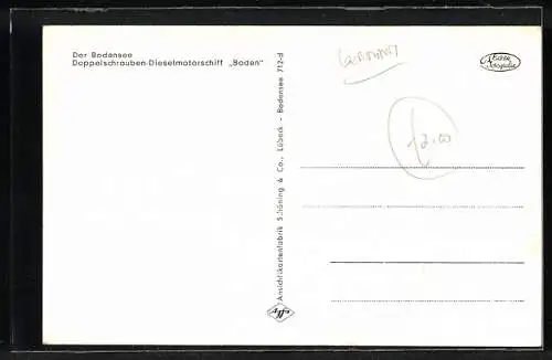 AK Doppel-Schrauben-Diesemotorschiff Baden auf dem Bodensee