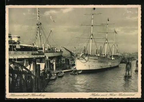 AK Hamburg, Hafen mit Segelschiff Hein-Godenwind