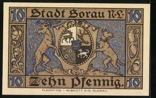 Notgeld Sorau /N.L. 1921, 10 Pfennig, Die drei Getreuen