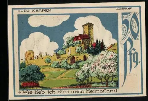 Notgeld Speicher 1921, 50 Pfennig, Burg Kerpen im Frühling