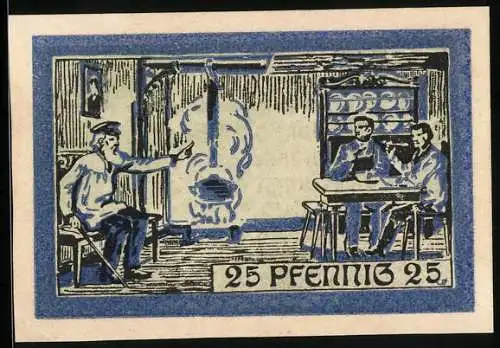 Notgeld Speicher 1921, 25 Pfennig, Ein alter Mann unterhält die Gaststube