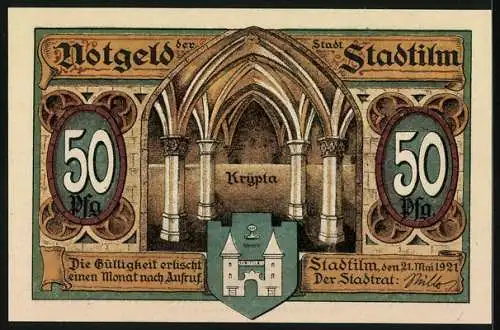 Notgeld Stadtilm 1921, 50 Pfennig, Alte Ilmbrücke, Krypta