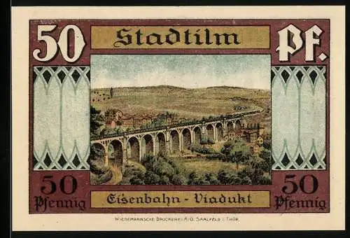 Notgeld Stadtilm 1921, 50 Pfennig, Eisenbahn-Viadukt
