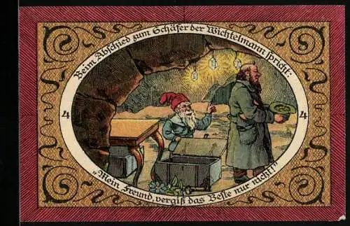 Notgeld Stadtlengsfeld 1921, 50 Pfennig, Wichtelmann spricht zum Schäfer