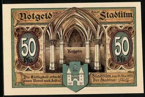 Notgeld Stadtilm 1921, 50 Pfennig, Befestigungsturm der Stadtmauer