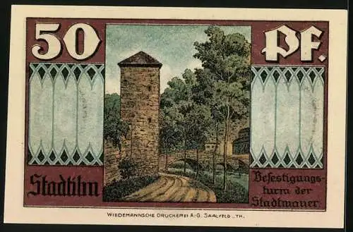 Notgeld Stadtilm 1921, 50 Pfennig, Befestigungsturm der Stadtmauer