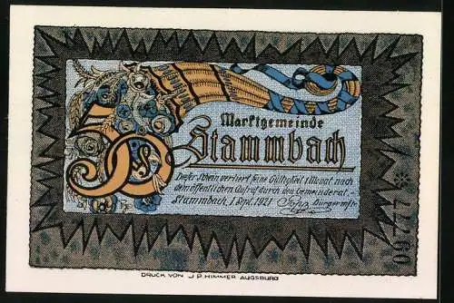 Notgeld Stammbach 1921, 50 Pfennig, Bäuerin mit der Ernte