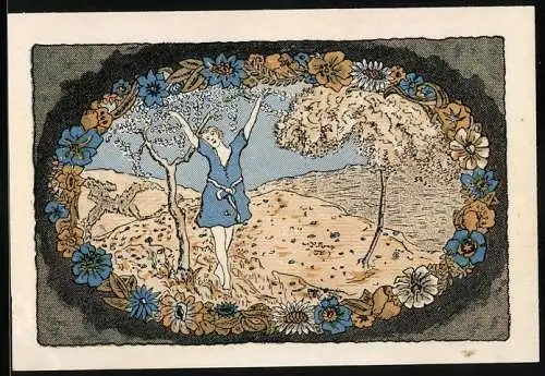 Notgeld Stammbach 1921, 25 Pfennig, Eine junge Frau unter einem Baum
